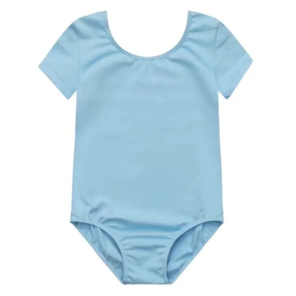 Danskin Childs L 12-14 Leotard Bodysuit Sky Blue Short Sleeve Scoop Neck Dance